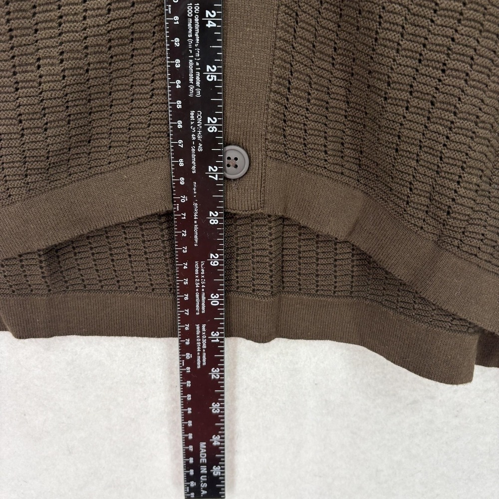 DKNY Crochet Cotton Knit Polo Sweater Mens L Brown Button Front Short Sleeve NWT - Picture 8 of 13